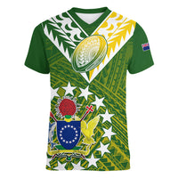 The Kuki's Cook Islands Rugby Women V Neck T Shirt Be Unique Vibe Green LT9 - Polynesian Pride