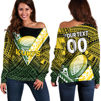 (Custom Text And Number) The Kuki's Cook Islands Rugby Off Shoulder Sweater Be Unique Vibe Black LT9 Women Black - Polynesian Pride