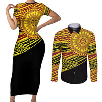 Personalised Tonga Ha apai High School Couples Matching Short Sleeve Bodycon Dress and Long Sleeve Button Shirt Ngatu Fonulei Pattern