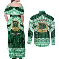 Personalised Tonga Saineha High School Couples Matching Off Shoulder Maxi Dress and Long Sleeve Button Shirt Polynesian Ngatu Tribal