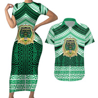 Personalised Tonga Saineha High School Couples Matching Short Sleeve Bodycon Dress and Hawaiian Shirt Polynesian Ngatu Tribal