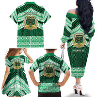 Personalised Tonga Saineha High School Family Matching Off The Shoulder Long Sleeve Dress and Hawaiian Shirt Polynesian Ngatu Tribal