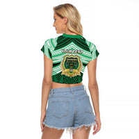 Personalised Tonga Saineha High School Raglan Cropped T Shirt Polynesian Ngatu Tribal