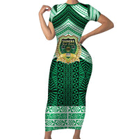 Personalised Tonga Saineha High School Short Sleeve Bodycon Dress Polynesian Ngatu Tribal LT9 Long Dress Green - Polynesian Pride