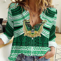 Personalised Tonga Saineha High School Women Casual Shirt Polynesian Ngatu Tribal LT9 Female Green - Polynesian Pride