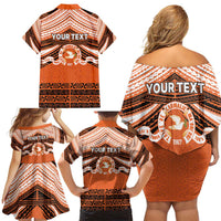 Personalised Tonga Tailulu College Family Matching Off Shoulder Short Dress and Hawaiian Shirt Polynesian Ngatu Tribal