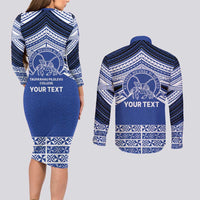 Personalised Tonga Taufa'ahau Pilolevu College Couples Matching Long Sleeve Bodycon Dress and Long Sleeve Button Shirt Polynesian Ngatu Tribal