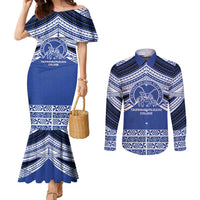 Personalised Tonga Taufa'ahau Pilolevu College Couples Matching Mermaid Dress and Long Sleeve Button Shirt Polynesian Ngatu Tribal