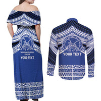 Personalised Tonga Taufa'ahau Pilolevu College Couples Matching Off Shoulder Maxi Dress and Long Sleeve Button Shirt Polynesian Ngatu Tribal