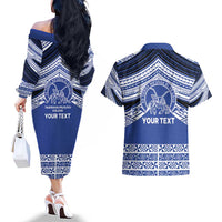 Personalised Tonga Taufa'ahau Pilolevu College Couples Matching Off The Shoulder Long Sleeve Dress and Hawaiian Shirt Polynesian Ngatu Tribal