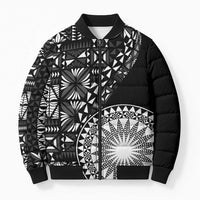 Black Tongan Ngatu Fonulei Pattern Bomber Puffer Jacket - Polynesian Pride