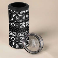 Black Tongan Ngatu Fonulei Pattern 4 in 1 Can Cooler Tumbler