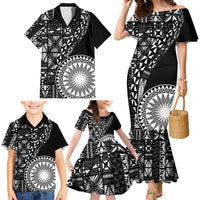 Black Tongan Ngatu Fonulei Pattern Family Matching Mermaid Dress and Hawaiian Shirt