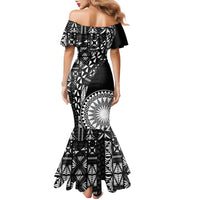 Black Tongan Ngatu Fonulei Pattern Family Matching Mermaid Dress and Hawaiian Shirt