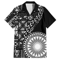 Black Tongan Ngatu Fonulei Pattern Family Matching Off The Shoulder Long Sleeve Dress and Hawaiian Shirt