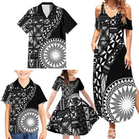 Black Tongan Ngatu Fonulei Pattern Family Matching Summer Maxi Dress and Hawaiian Shirt