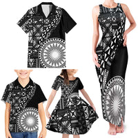 Black Tongan Ngatu Fonulei Pattern Family Matching Tank Maxi Dress and Hawaiian Shirt