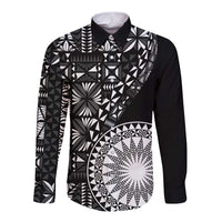 Black Tongan Ngatu Fonulei Pattern Long Sleeve Button Shirt