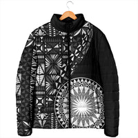 Black Tongan Ngatu Fonulei Pattern Padded Jacket - Polynesian Pride
