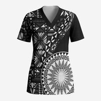 Black Tongan Ngatu Fonulei Pattern Scrub Top - Polynesian Pride