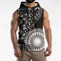 Black Tongan Ngatu Fonulei Pattern Sleeveless Hoodie - Polynesian Pride