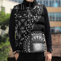 Black Tongan Ngatu Fonulei Pattern Sleeveless Puffer Jacket - Polynesian Pride