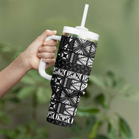 Black Tongan Ngatu Fonulei Pattern Tumbler With Handle