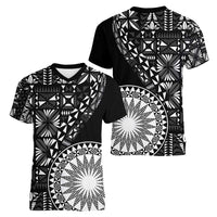 Black Tongan Ngatu Fonulei Pattern Women V-Neck T-Shirt