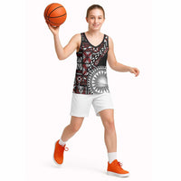 Red Tongan Ngatu Fonulei Pattern Basketball Jersey - Polynesian Pride