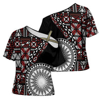 Red Tongan Ngatu Fonulei Pattern Cross Shoulder Shirt - Polynesian Pride