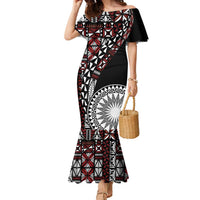 Red Tongan Ngatu Fonulei Pattern Family Matching Mermaid Dress and Hawaiian Shirt