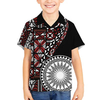 Red Tongan Ngatu Fonulei Pattern Family Matching Puletasi and Hawaiian Shirt