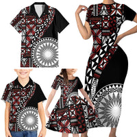 Red Tongan Ngatu Fonulei Pattern Family Matching Short Sleeve Bodycon Dress and Hawaiian Shirt