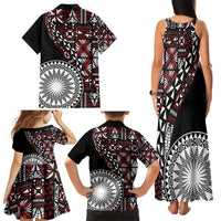 Red Tongan Ngatu Fonulei Pattern Family Matching Tank Maxi Dress and Hawaiian Shirt