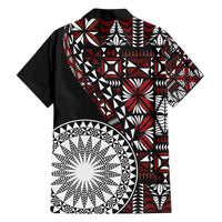 Red Tongan Ngatu Fonulei Pattern Family Matching Tank Maxi Dress and Hawaiian Shirt