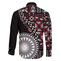 Red Tongan Ngatu Fonulei Pattern Family Matching Tank Maxi Dress and Hawaiian Shirt