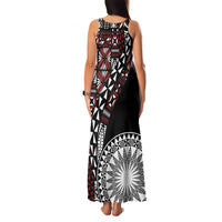 Red Tongan Ngatu Fonulei Pattern Family Matching Tank Maxi Dress and Hawaiian Shirt