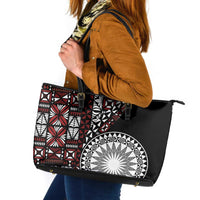 Red Tongan Ngatu Fonulei Pattern Leather Tote Bag