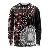 Red Tongan Ngatu Fonulei Pattern Long Sleeve Shirt