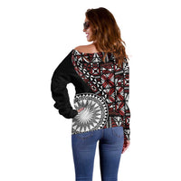 Red Tongan Ngatu Fonulei Pattern Off Shoulder Sweater