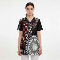 Red Tongan Ngatu Fonulei Pattern Scrub Top - Polynesian Pride