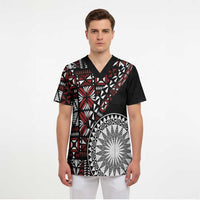 Red Tongan Ngatu Fonulei Pattern Scrub Top - Polynesian Pride