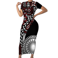 Red Tongan Ngatu Fonulei Pattern Short Sleeve Bodycon Dress LT9 Long Dress Red - Polynesian Pride