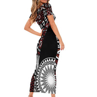 Red Tongan Ngatu Fonulei Pattern Short Sleeve Bodycon Dress LT9 - Polynesian Pride