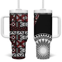 Red Tongan Ngatu Fonulei Pattern Tumbler With Handle