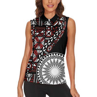 Red Tongan Ngatu Fonulei Pattern Women Sleeveless Polo Shirt