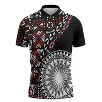 Red Tongan Ngatu Fonulei Pattern Zipper Polo Shirt - Polynesian Pride