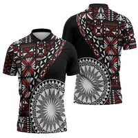 Red Tongan Ngatu Fonulei Pattern Zipper Polo Shirt - Polynesian Pride