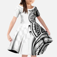 Hawaii and Japanese Culture Personalised Family Matching Off The Shoulder Long Sleeve Dress and Hawaiian Shirt With Polynesian Tribal Tattoo Style