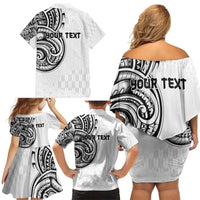 Hawaii and Japanese Culture Personalised Family Matching Off Shoulder Short Dress and Hawaiian Shirt With Polynesian Tribal Tattoo Style